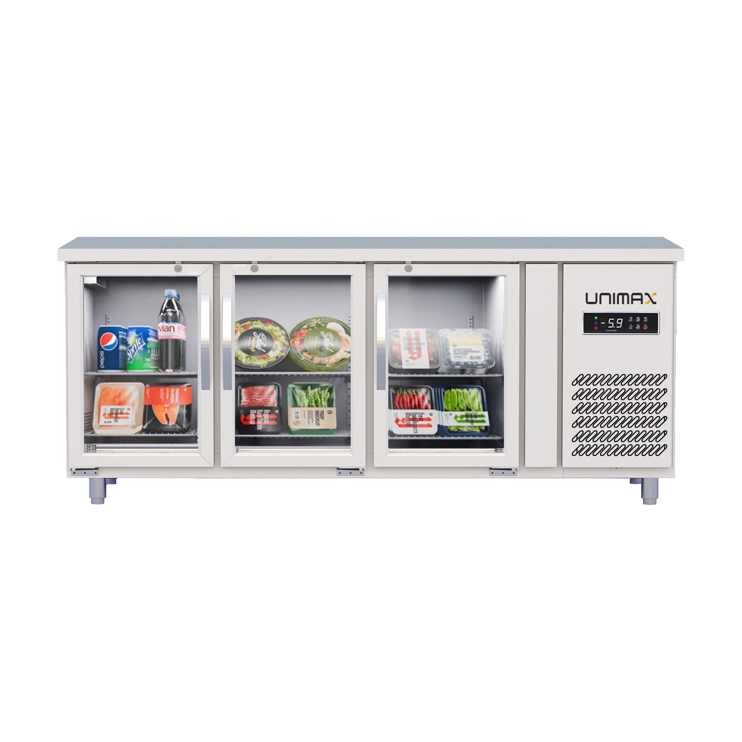 thiết kế bàn mát 3 cánh kính Unimax UNC-3K186